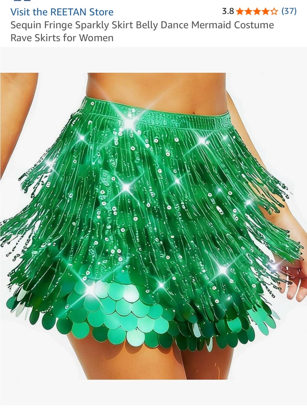 Sequin Fringe Green Party Skirt